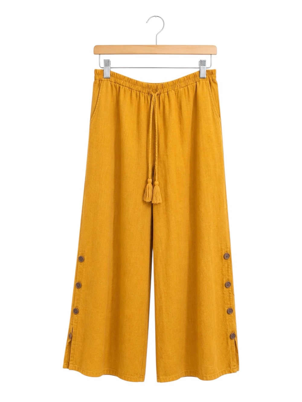 Cato Mustard Yellow Linen Blend Wide Leg Tassel Drawstring Crop Pants 14/16W